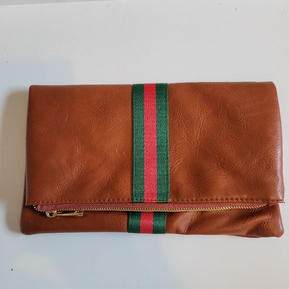Preppy Stripe Foldover Clutch - Green & Red Stripe - Picture 4 of 7